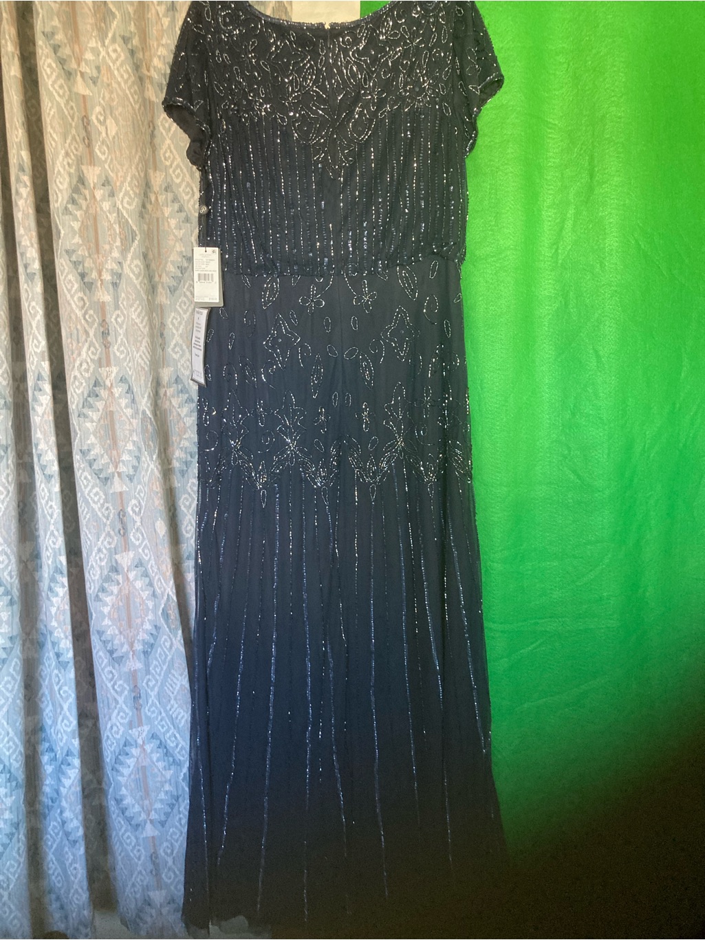 Adrianna Papell Navy Beaded Maxi Gown